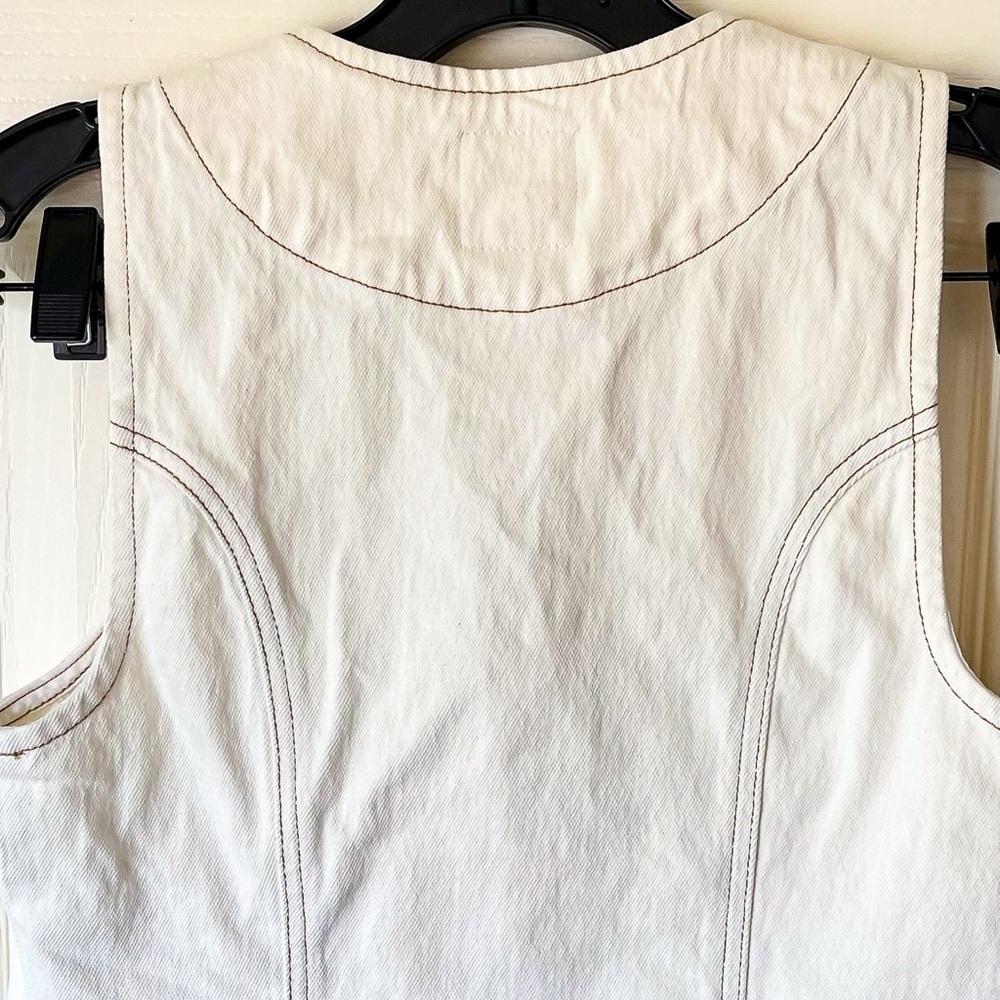 Seventy‎ + Mochi Bea Denim Vest Waistcoat Top Contrast Stitch Ecru 2 EUC - Picture 6 of 8